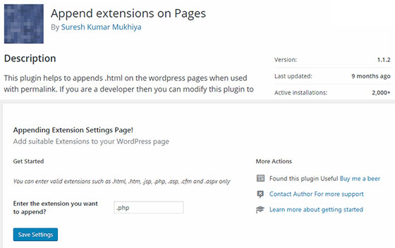Плагин Append extensions on Pages