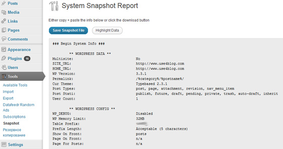 System Snapshot Report